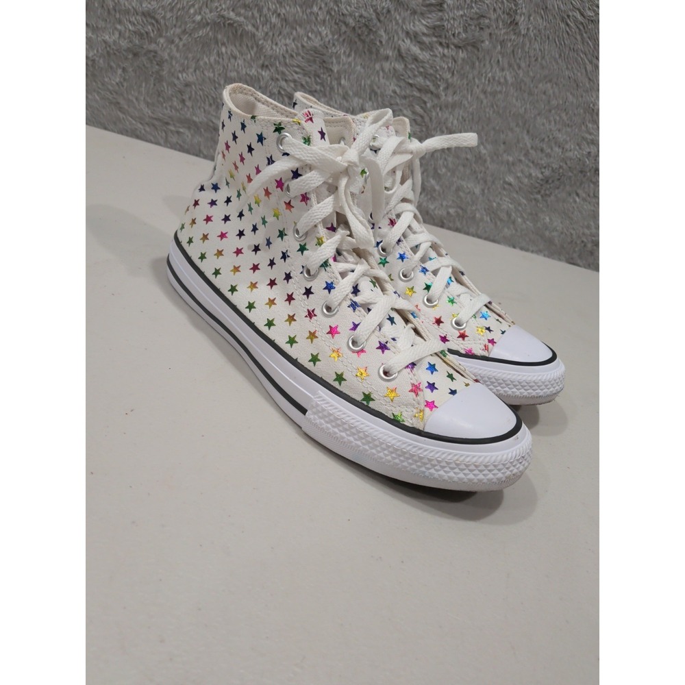 Converse Chuck Taylor All Star Hi Top White Rainbow Stars Shoes Kids 6 Women 8